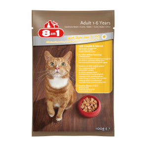 מזון רטוב (פאוץ’) מלא ומאוזן לחתולים בוגרים עם בשר הודו